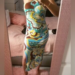 Forever Rose Couture Halter Ruched Bodycon Midi Dress - Size Medium